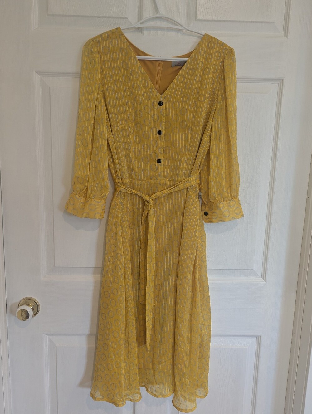 Yellow Button-Up Belted Dress -Odessa